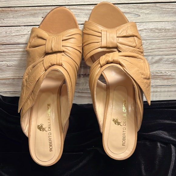 Roberto Della Croce Tan Leather Chuncky Heel Mule - Picture 3 of 8